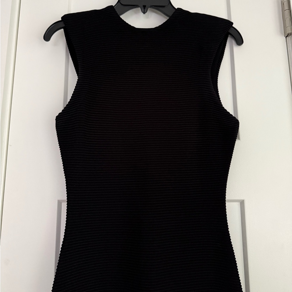 Aje Rushes Raffia Trimmed Ribbed Stretch Knit Dress Black - Picture 5 of 11